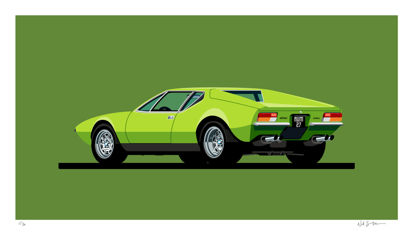 1973 De Tomaso Pantera, Number 27, archival, limited-edition, signed & numbered, fine-art print